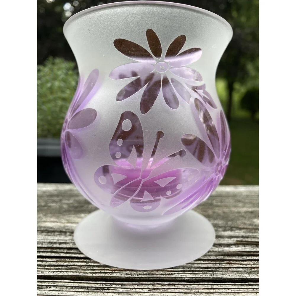 Lenox Etched Frosted Footed Glass Candle Holder  4 inches Height w/votive Candle